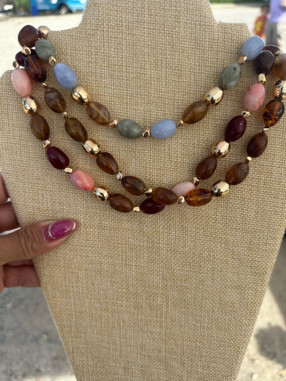 Multicolor Bead Layered Necklace with Gold Accents